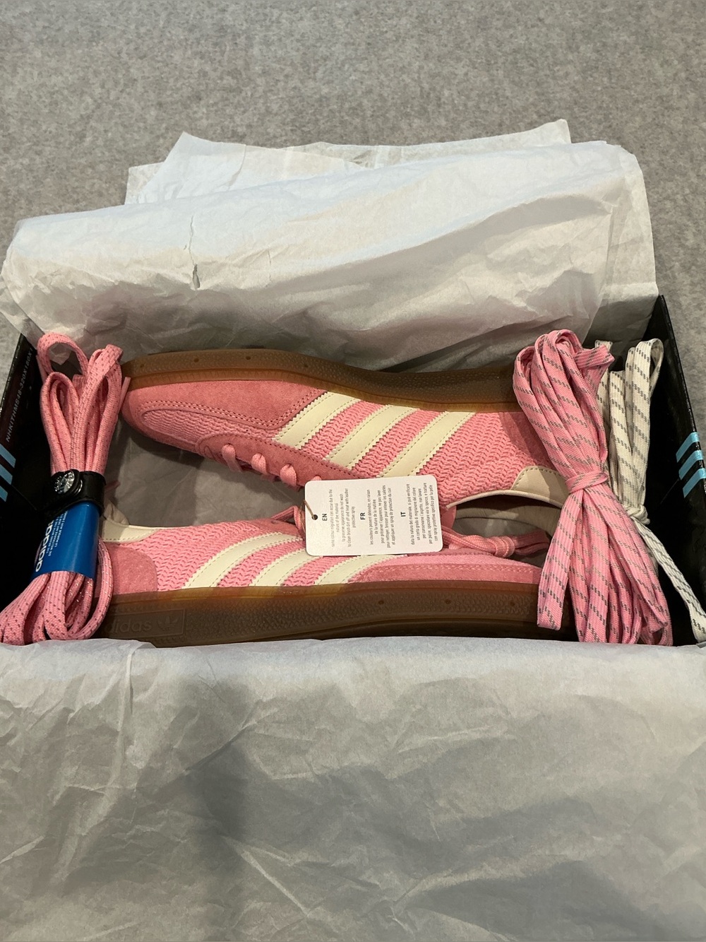 adidas X messi x kith Pink Low-Top Sneakers with Cream Stripes